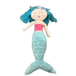Your Zone Mermaid Plush Stuffed Soft Doll Pillow Blue Yarn Hair 23” Purple Teal